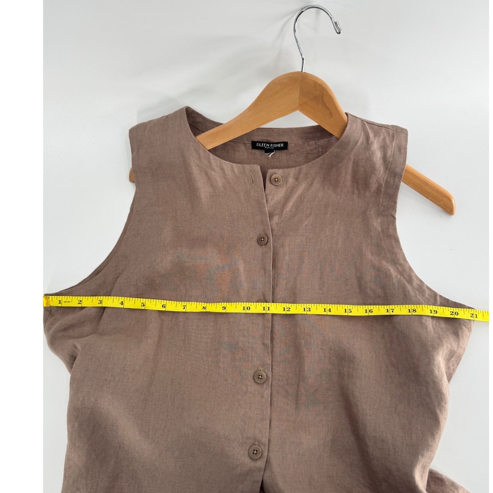 Eileen Fisher Sleeveless Button Front Top Women Est Small P Brown Organic Linen - Picture 12 of 15